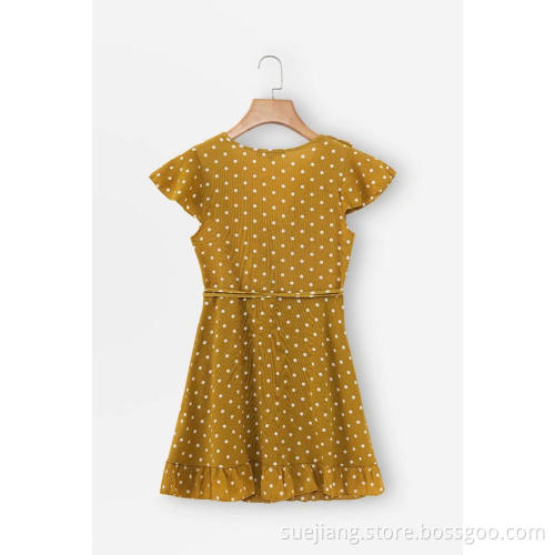 High Quality Dot Print Short Sleeve Lace Dress